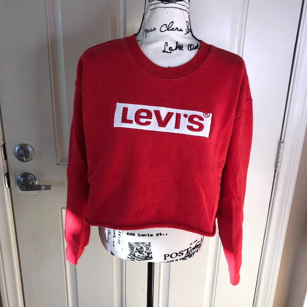 Levi's Women's Cropped Crew Neck Sweatshirt Red ~ Size S - Picture 1 of 9